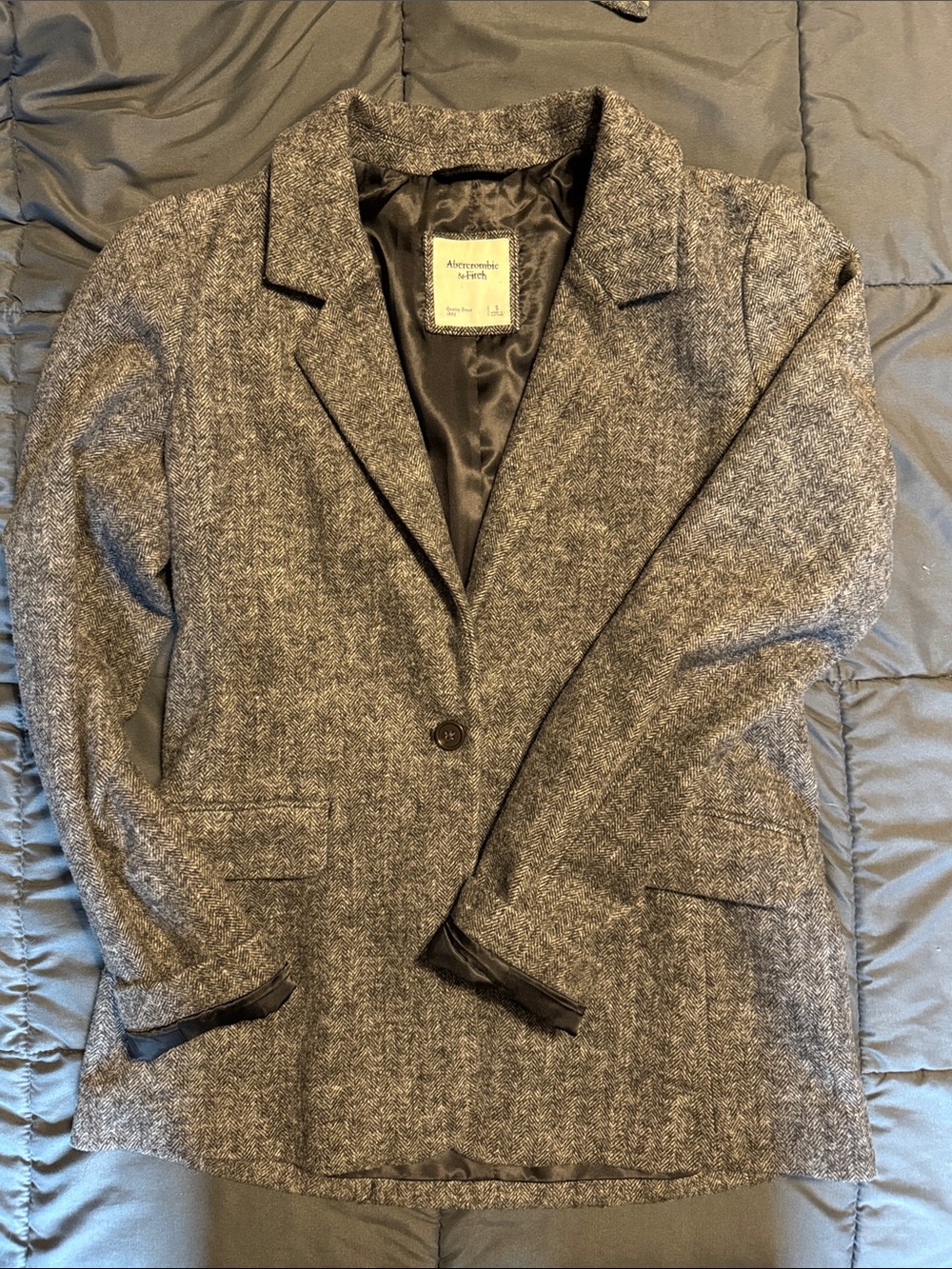 Abercrombie & Fitch Heather Gray Tweed Single-Button Blazer